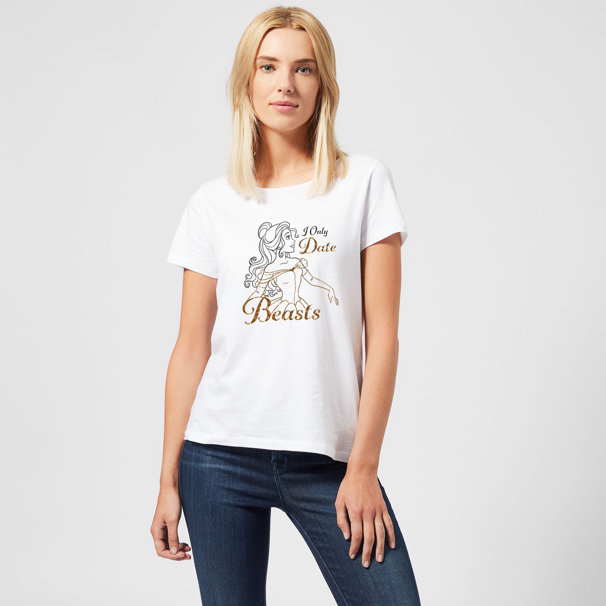 Official Disney Beauty & The Beast I Only Date Beasts Women's White T-Shirt